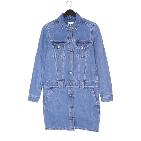 GANNI Washed Denim Long Sleeve Mini Dress Indigo Long Sleeve Women's 36/ US 4 - Picture 2 of 9
